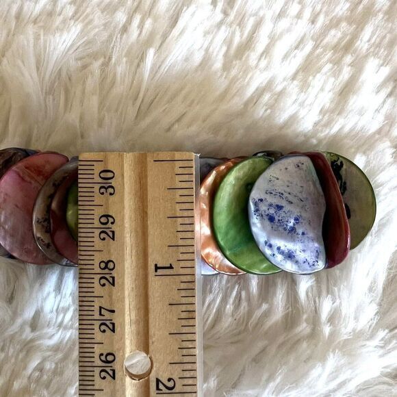 Abalone Shell Chunky Stretch Bracelet Iridescent Shell Mother of Pearl Multicolo - Picture 9 of 11